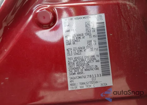 2016 Nissan Rogue Sl из США, поврежденный, VIN 5N1AT2MV7GC781133